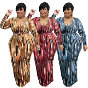 2022 वसंत XL-5XL धारी प्रिंट Clubnight पोशाक Bodycon प्रोम कपड़े प्लस आकार महिलाओं के साथ Mixa कपड़े बेल्ट