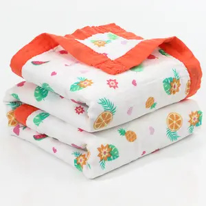 6層のガーゼバスタオルカバー幼児夏のクールな毛布を持つ赤ちゃん漫画高密度ワイドエッジ子供
