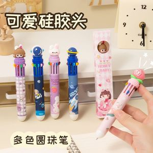 Stylo bille multicolore mignon, 10 couleurs, design de dessin animé pour enfants, usage scolaire, type à pression en plastique - Product Image 1