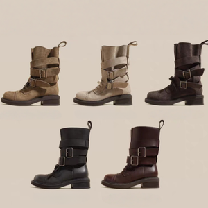 รองเท้าบูทหนังวัวดีไซน์เรโทรโบรก พร้อมโครงสร้างรองรับอุ้งเท้าและน้ำหนักเบา เหมาะสำหรับผู้หญิงใส่ในชีวิตประจำวัน - Product Image 2