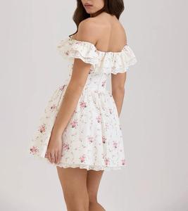 Mini abito dimagrante in vita stile estivo con fiocco puro francese con spalle scoperte 2025 donna - Product Image 3