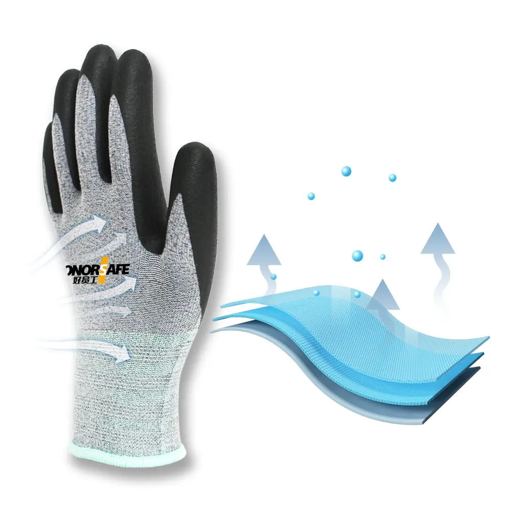 Super Grip Professional Protection Slip Resistant Waterproof Nitrile Coated Work Gloves for Gardening /Construction