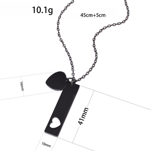 Collier en acier inoxydable Ywyougang - Pendentif double <span class=keywords><strong>cœur</strong></span> et barre, gravure personnalisée, multicolore pour usage quotidien et cadeau - Product Image 2