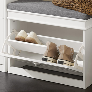 White Entryway Shoe Storage <strong>Bench</strong> with Flip Drawer &amp; Cushion, Narrow <strong>Small</strong> Shoe Cabinet Rack for <strong>Hallway</strong> - Product Image 4