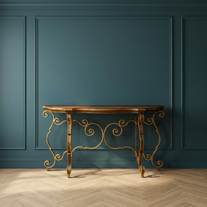 Table console contemporaine Leon avec base en métal, bureau en contreplaqué antique, meubles de salon, vente en gros OEM, table d'entrée moderne sur mesure - Product Image 3