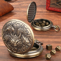 Dadu Mini 7 Dadu Logam Polihedral dengan Kotak Dadu Naga Berkepala Lima Bergaya Steampunk untuk Permainan Peran Meja dan Hadiah Pesta