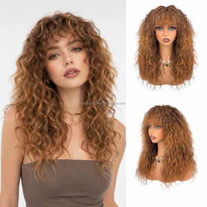 Perruque longue bouclée frisée <span class=keywords><strong>avec</strong></span> <span class=keywords><strong>frange</strong></span> pour femmes, <span class=keywords><strong>cheveux</strong></span> synthétiques résistants à la chaleur, perruques bouclées volumineuses en plusieurs couleurs - Product Image 2