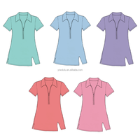 Robe de tennis pour filles, manches courtes, col polo zippé, avec short intégré, robe de golf athlétique pour enfants