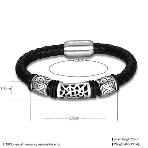 European American Punk Unisex Titanium Steel Magnetic Buckle Genuine Leather Woven Flower Cross <b>Bracelet</b> Gift 18K Gold Plated - Product Image 2