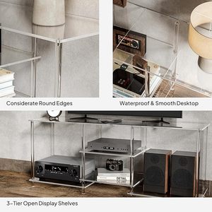 Mesa de consola central de entretenimiento transparente de 3 niveles acrílica de 55 pulgadas, estantes de almacenamiento abiertos, soporte de TV de 55,1 ''L X 15,7' 'W X 22,4 ''H para - Product Image 3