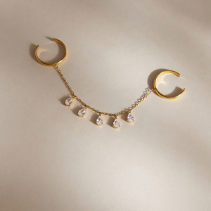 Anillo Doble Abierto con Borla de Cadena Única y Zirconia en Forma de Lágrima, Chapado en Oro de 18K sobre Acero Inoxidable, de J&D Jewelry para Mujer - Product Image 5