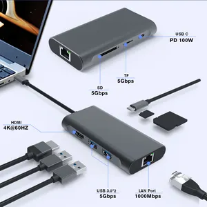 Video di ricarica rapida in alluminio 7 in 1 supporto Hub USB di tipo C Docking Station multiporta Ethernet da 1000 Mbps