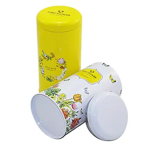 Toptan ücretsiz örnek silindir boş özel boyalı teneke çay kutusu için gevşek çay paketleme çay caddy insert ile kapak