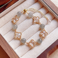 Bracelets ajustables pour femmes en alliage doré, trèfle à quatre feuilles perlé, améthyste, bracelets de mode superposés, cadeau de bijoux