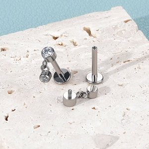 Lingchee titanio 16G hilo Labret anillo circón gota pendiente con espalda plana hélice Piercing G23 piedra cuerpo joyería <span class=keywords><strong>para</strong></span> <span class=keywords><strong>nariz</strong></span> - Product Image 3