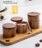 Boîte à épices en bois d'acacia écologique de couleur naturelle à double couche avec couvercle pivotant pour le sel et le poivre