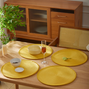 Mantel Individual Redondo de PP Tejido Amarillo de 40 cm, Resistente al Calor, Estilo Nórdico, para Mesa de Comedor - Product Image 2