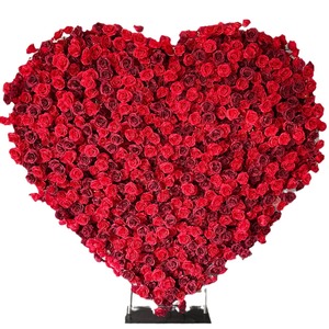 Personalizza una Romantica Parete Floreale per Matrimoni <span class=keywords><strong>con</strong></span> Base in Tessuto a Forma di Cuore Rosso/Arancione 5D <span class=keywords><strong>con</strong></span> Sfondo di 2,4x2,4 Metri - Product Image 1