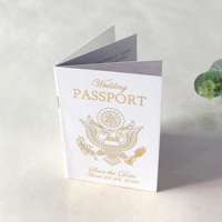 Carte d'invitation pliable de luxe pour événement, Design personnalisé, Logo en feuille blanche et or, passeport et carte d'invitation