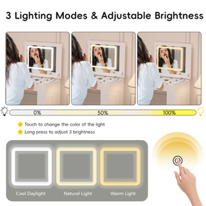 Tocador con Espejo LED e Iluminación, con Compartimentos Plegables Abatibles, Estantes Ajustables y Tapa de Cristal para Dormitorio - Product Image 5