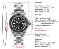 Montre Cronos Sub Diver pour homme, lunette bidirectionnelle, 40 mm, 20 ATM résistant à l'eau, bracelet à maillons brossés et polis, montres pour hommes