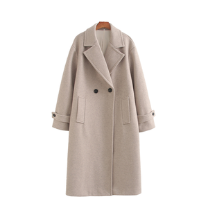 เสื้อโค้ทกันฝนแบบลำลองแขนยาวกระดุมสองแถวของผู้หญิง3สีทึบคอปกหยัก - Product Image 1