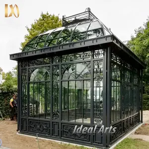 Outdoor Versierd Bruiloft Tuinhuisjes Decorating Grote Outdoor Ijzer Groen House Clear Glas Dak Pavilion Tuinhuisje Back Yard