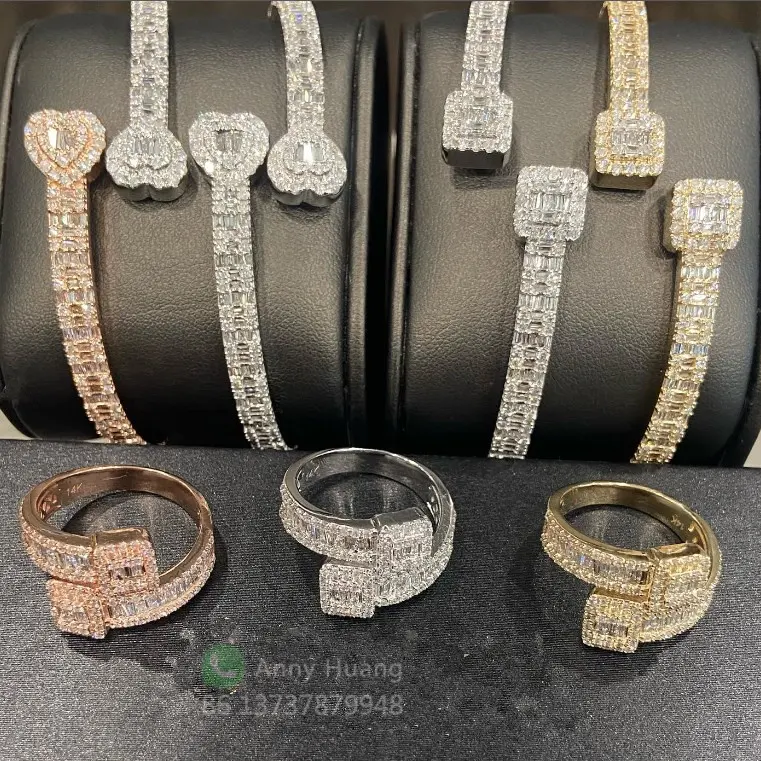 2023 trending jóias finas mulheres homens hip hop gelado baguette pulseira de prata esterlina moissanite pulseira de diamante