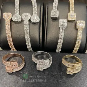 2023 trending fine jewelry donna uomo hip hop iced out baguette bracciale in argento sterling con diamanti moissanite