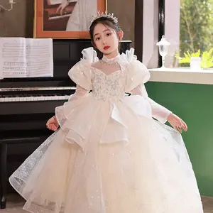 2024新しい夏の子供の花のウェディングドレスのイブニングドレス子供の小さな女の子の誕生日のプリンセスドレス