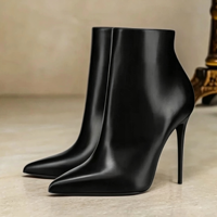 Bottines à talon aiguille mi-mollet pour femme 2026, bout pointu, fermeture éclair latérale, couleur unie, résistantes à l'usure, chaussures automne-hiver