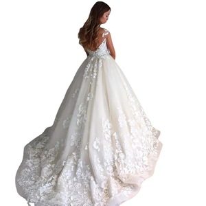 Bridal Wedding Dress Ball Gown White Sweetheart Neckline Floral Print Natural Waistline With Train For Petite Figures - Product Image 3