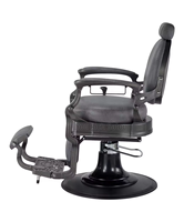 Fauteuil de barbier vintage en cuir gris, style classique antique, robuste, pivotant, de luxe, rétro, avec fonction inclinable