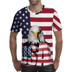 American Elements Animal Eagle 3D-Druck T-Shirt Herren Casual Sports Lose atmungsaktive Kurzarm Independence Day T-Shirts