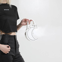 Sac croissant Y2K clouté en cuir PU, mini sac à bandoulière avec chaîne, 5 couleurs, pour femme, cadeau quotidien, vente en gros