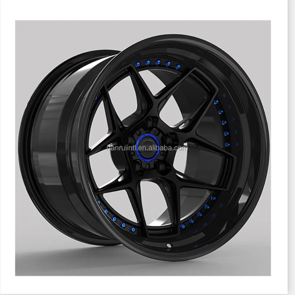 Diepe Concave 3 Stuk Gesmeed Wielen 18 19 20 21 Inch Glanzend Zwart 5X114.3 Koolstofvezel Velgen