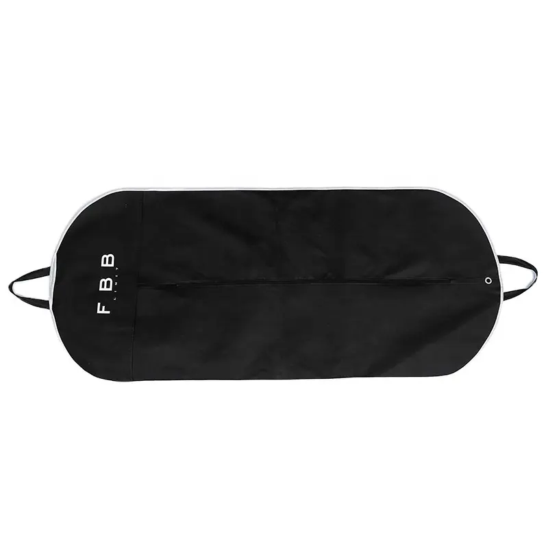 Foldable Non woven Dress Cover Black Garment Storage Bag with Pockets for Men Silk screen Logo suit cover