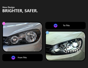 Phares LED Golf 6 2009-2012, style automobile R20, design DRL, lampe HID, Angel Eye, faisceau bi-xénon 6000k, Plug & Play, accessoires rouges - Product Image 3