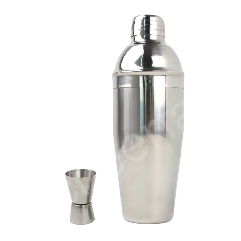 Toptan Bar araçları barmen Metal gümüş 750Ml Martini kokteyl Shaker ve Jigger ölçme paslanmaz çelik kokteyl Shake seti