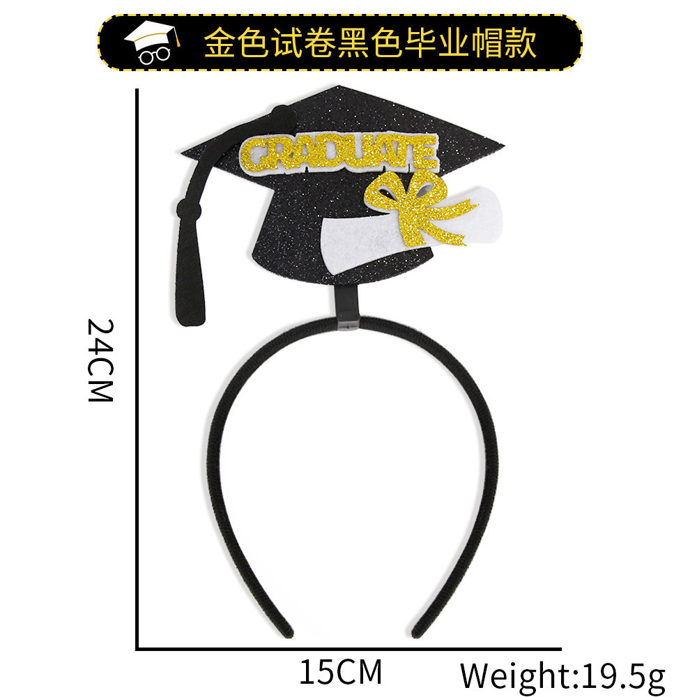 Gold-colored exam paper with black graduation cap design