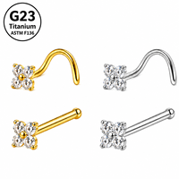 ASTM F136 Titanium Clover CZ Nose Stud S Bend Straight Bar Cartilage Piercing Jewelry Gold Tone Steel Tone Women Accessories