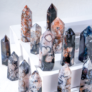 Torres y Puntas de Ágata Flor Negra Talladas a Mano, Piedras Curativas Naturales Ecológicas para Decoración del Hogar Feng Shui, Venta al por Mayor - Product Image 2