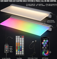 Étagères flottantes LED RGB, lot de 2, contrôle par application, décoration de salle de jeux |   Éclairage RGB sur toute la surface avec application, télécommande, synchronisation musicale, Type-C