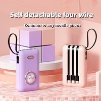Penjualan laris Mini portabel seri kucing kartun lucu 10000mah dapat dilepas Bank daya 4 kawat bawaan dengan lampu LED