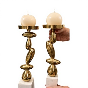 Juego de Portavelas Escultóricos Modernos de Aluminio con Base de Mármol para Decoración de Hogar de Lujo, Centro de Mesa Navideño, Exhibición de Velas - Product Image 1