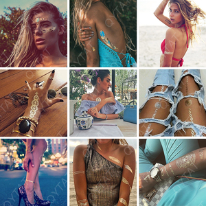 Cosmétique personnalisé Standard Imperméable À La Mode Glamour Femme Nue Body Art Métallique <span class=keywords><strong>Mandala</strong></span> Or Flash <span class=keywords><strong>Tatouage</strong></span> Au Henné - Product Image 1