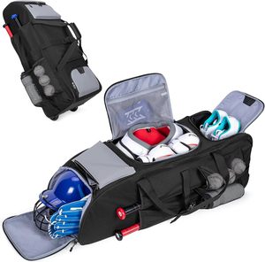 Lớn thiết bị bóng chày Túi cán bóng chày túi cho 4 con dơi bóng mềm màu đen túi với bánh xe - Product Image 1