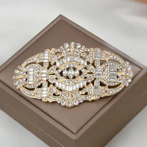 ROMANTIC Fashion Gold Plated Wedding Decoration Buckle Brooch Pin Clear Crystal Belt Shape Rhinestone Metal Brooch