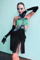 Robe de danse latine Vennystyle, franges perlées, design en strass, sur mesure, performance de danse de salon, costume de compétition une pièce