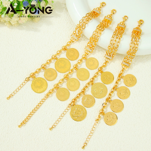 Bracciali con ciondolo a moneta in <span class=keywords><strong>oro</strong></span> 18 carati dal design classico <span class=keywords><strong>turco</strong></span> Ayong, catene regolabili, bracciali da donna con zirconi, gioielli. - Product Image 2